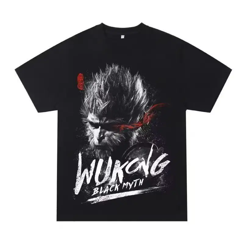 

2024 Черная футболка Myth Wukong для мужчин и женщин Футболки Sun Wukong Harajuku Рубашки с короткими рукавами и круглым вырезом Уличная футболка Подарки для фанатов