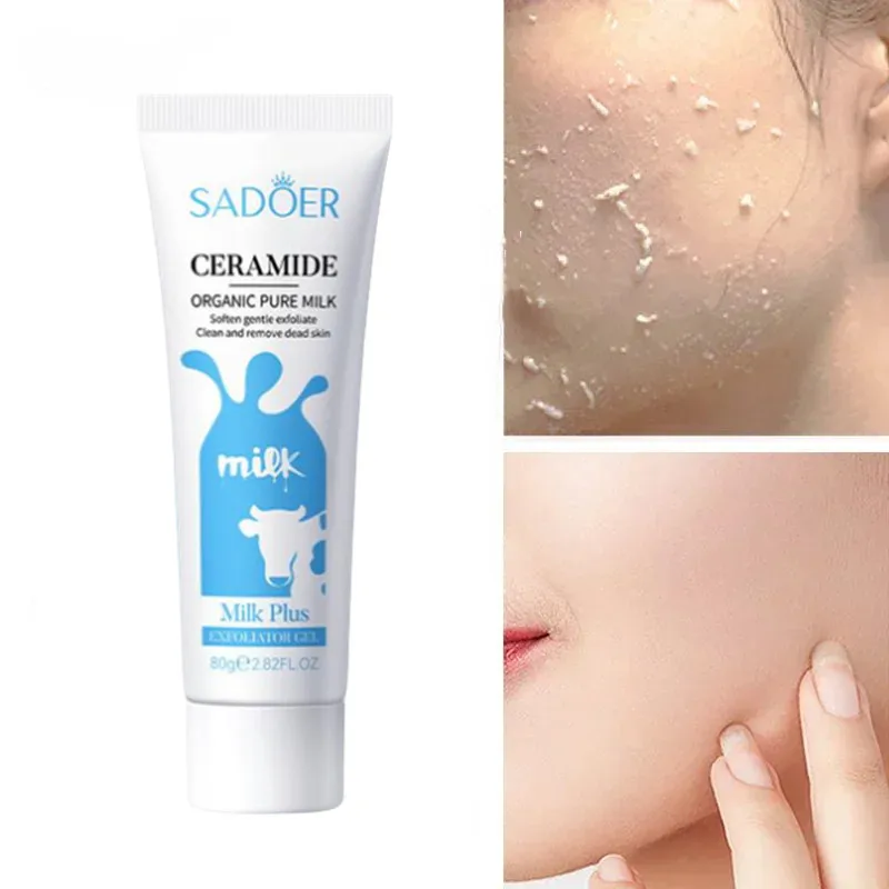 80G Milk Face Exfoliating Cream Facial Scrub Cleanses Gel Acne Blackhead Treatment Shrink Pores Bright Whitening Peeling Gel