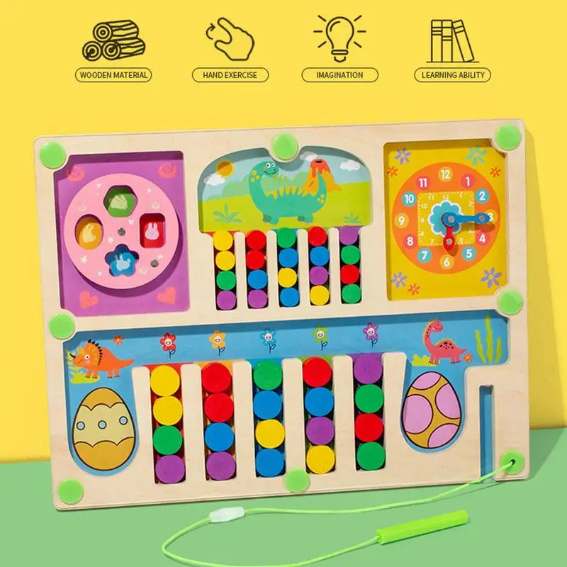 Wood Color Sorting Toys Children Shape Sorting Game Early Educational Learning Toys Magnetic Cartoon Maze Toy For Kids