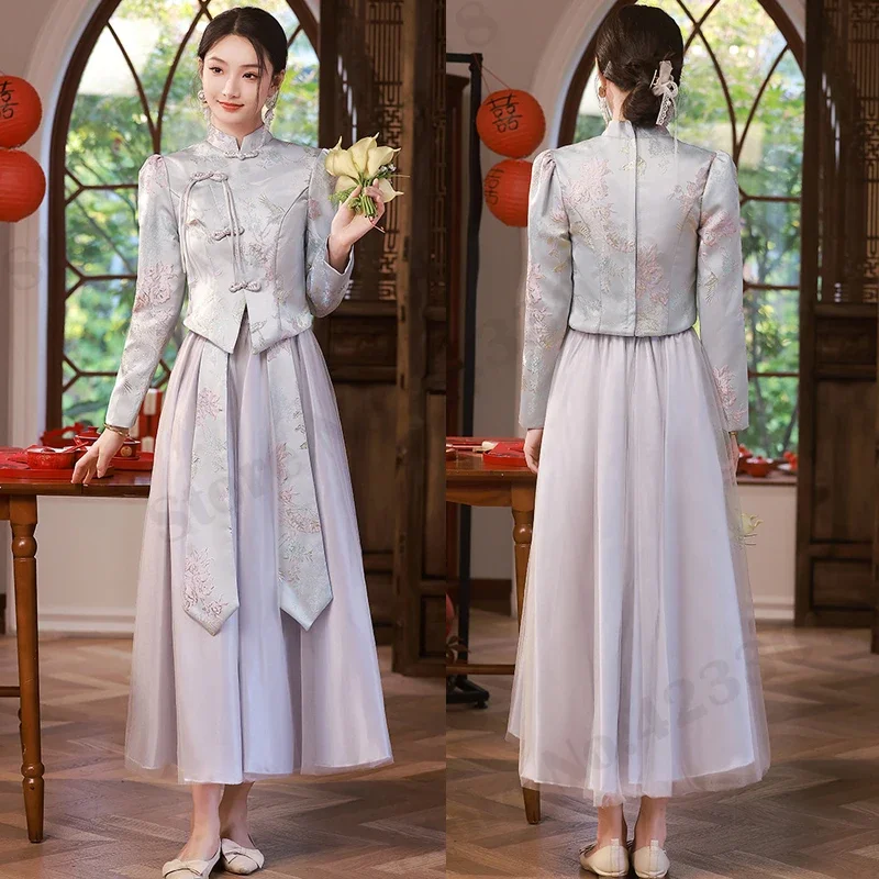 Novedad Qipao Cheongsam Tang disfraz chino boda damas de honor vestido de novia Xiuhe ropa tradicional mandarín cuello Hanfu