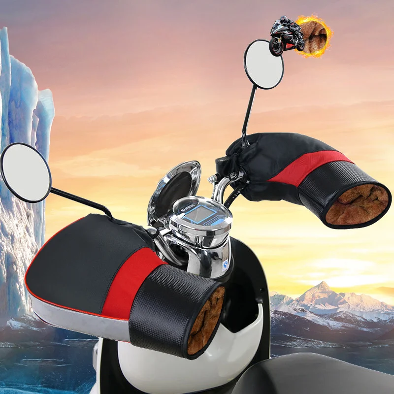 Motorcycle Handlebars Warm Winter Battery Car Windshield Gloves Windproof Warm Handle Thick Reflective Electric Car Handlebars