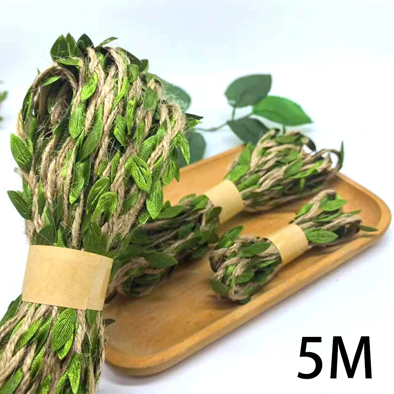 3/5m Simulation Green Leaves Weaving Ribbon Ivy Vine Rope Roll Wedding Birthday Christmas Party Gift Box Packaging Rope Supplies