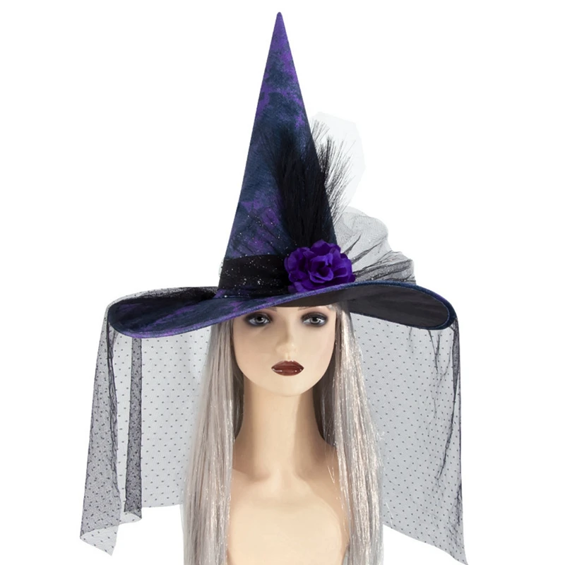Halloween Baroque Witch Hat Mesh Artificial Flower Accessories Gothic Queen Cosplay Witch Hat Party Photo Props