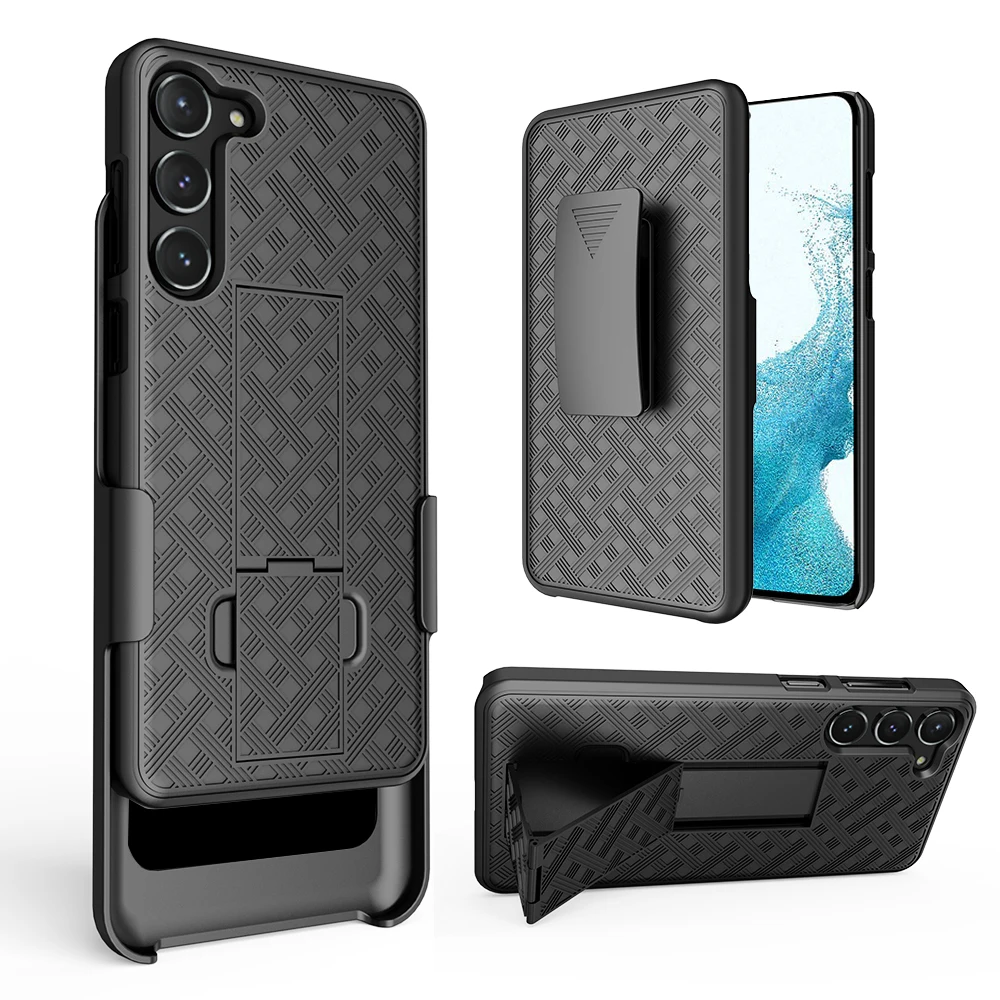 Galaxy S23 Cases Woven 2 in 1 Hybrid Hard Shell Holster Combo Case With Kickstand Belt Clip For Samsung Galaxy S23 Plus/S23+ 5G