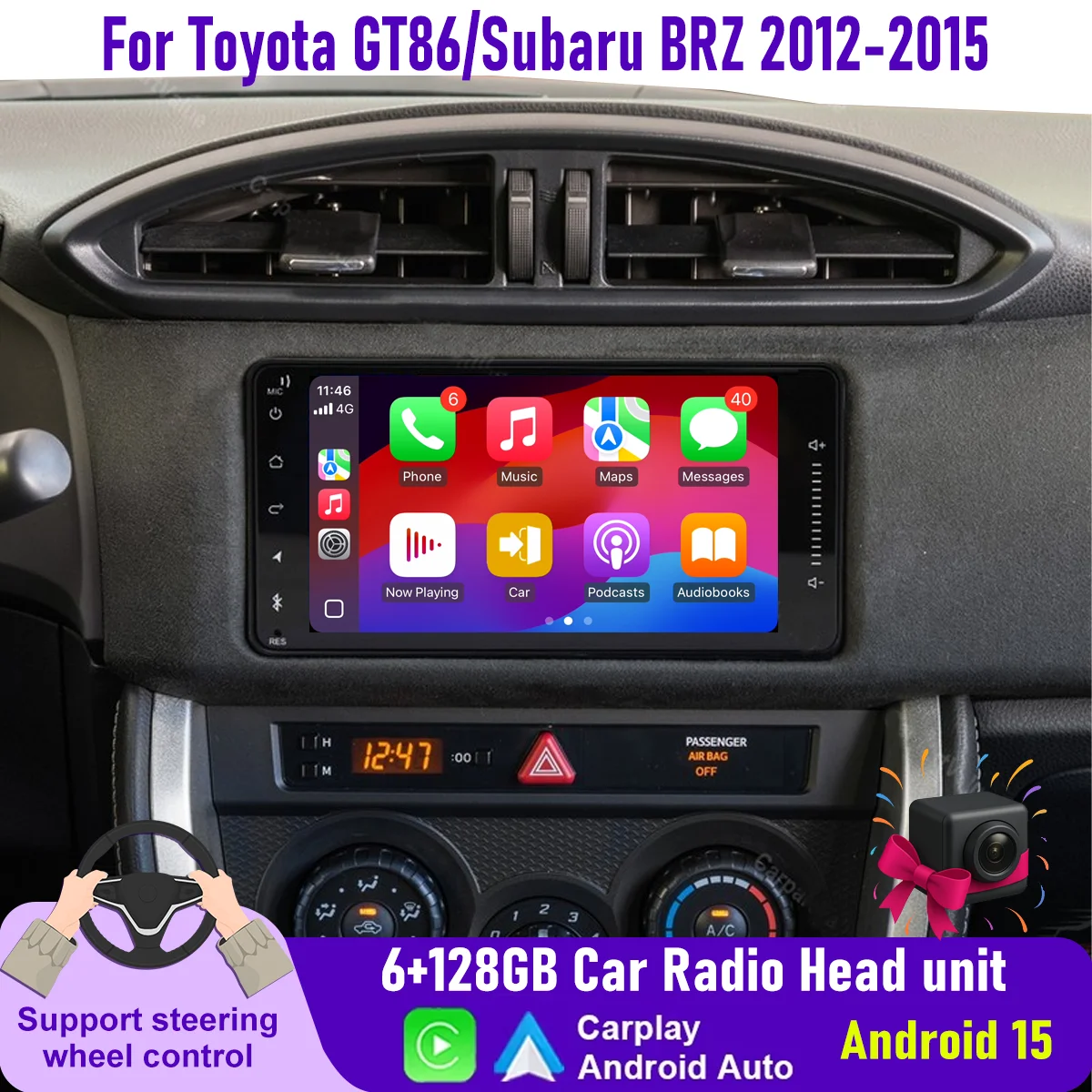 

7" Wireless CarPlay Android auto 6+128GB Car Radio Wireless Carplay For Toyota GT86/Subaru BRZ 2012-2015 Android15 Head Unit GPS