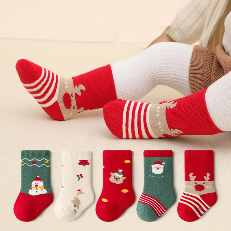 Christmas Socks for Baby Boy Girl Winter Thicken Warm Mid Tube Sock Infant Kids Cute Cartoon Print Socks
