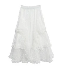 Mesh Halb Rock Sommer Neue Stil Garn Rock Mid Lange A-Line Hohe Taille Abnehmen Große Schaukel Flauschigen Rock