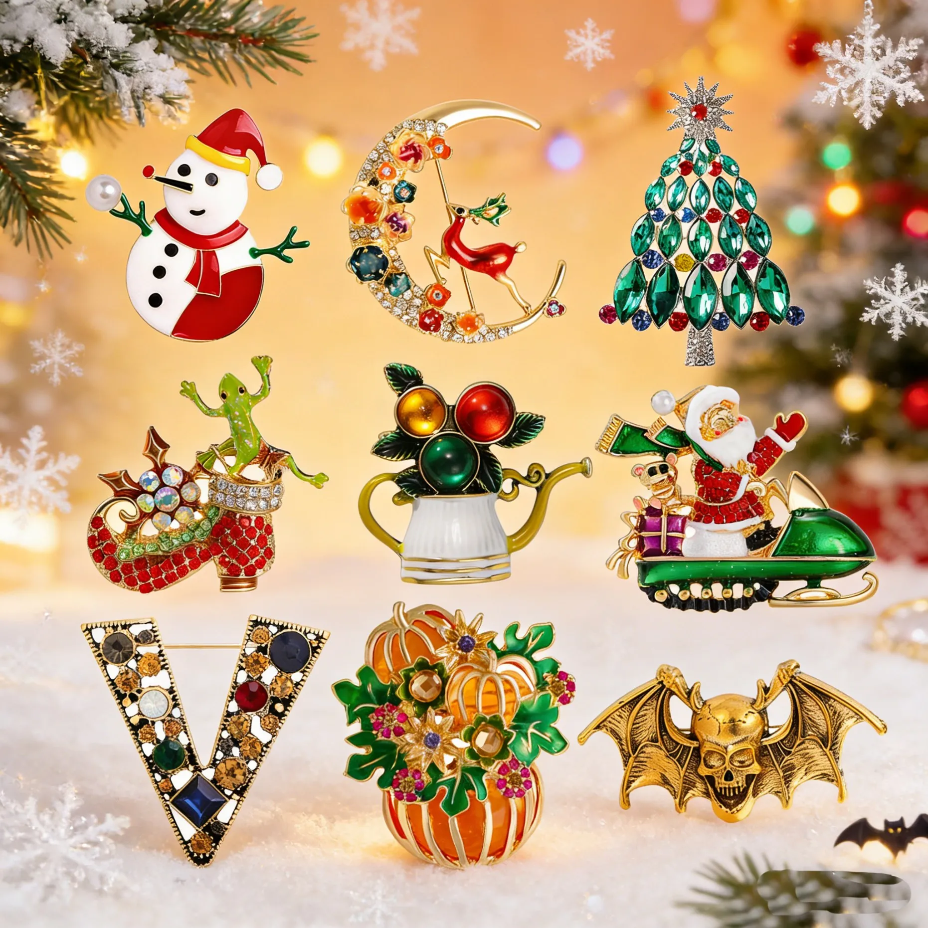Fashionable potted pot water kettle brooch, women's high-end sense, leaf tea chest flowerYNCP7564