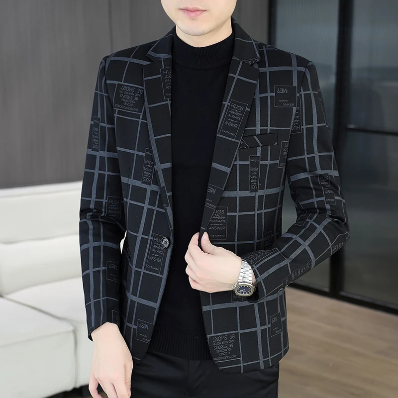 

Мужской приталенный пиджак для делового и повседневного стиля, однобортный, модный, высококачественный, универсальный, для осени и весны