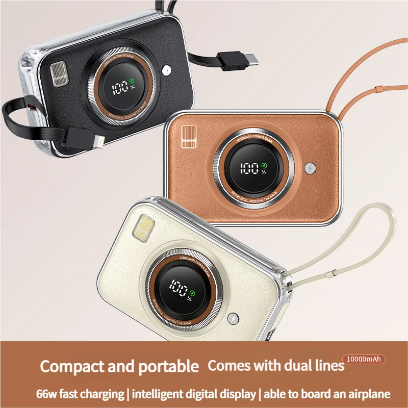 

Mini Camera Portable Charger 10000mAh Fast Charging Power Bank with Built-in Cables External Battery For iPhone Android PowerBaK