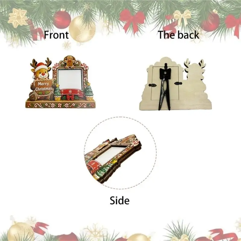 E8BD Christmas 2D Santa Snowman Tabletop Picture Frame with a Layer Wooden Frame
