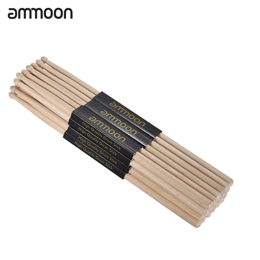 ammoon 3 Pairs/12 Pairs of 5A Wooden Drumsticks Drum Sticks Fraxinus Mandshurica Wood Drum Set Accessories