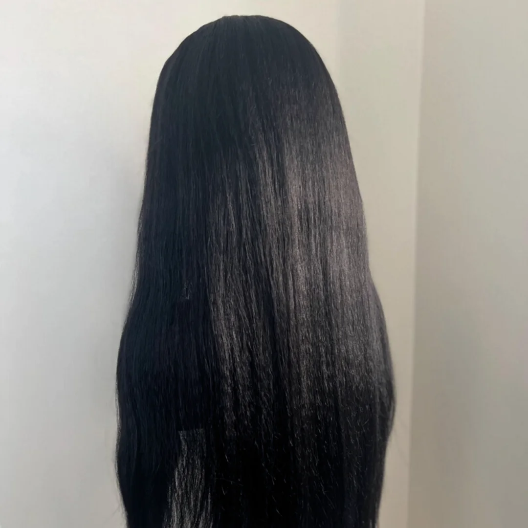 شعر مستعار أسود طبيعي 28 بوصة طويل بدون صمغ غريب مستقيم ياكي ناعم من الدانتيل شعر مستعار أمامي للنساء مع شعر أطفال مقطوف مسبقًا يوميًا #4