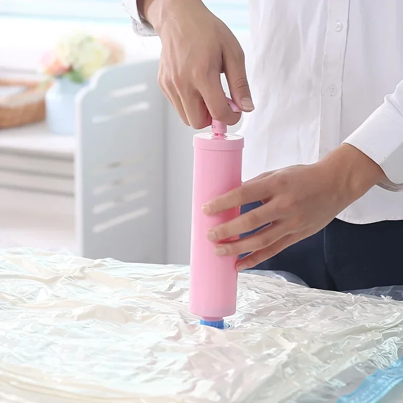 قطعة واحدة من المضخة اليدوية لأكياس الضغط الفراغي، وأكياس تخزين بلاستيكية متعددة الأغراض، مع زر للإغلاق والممتد