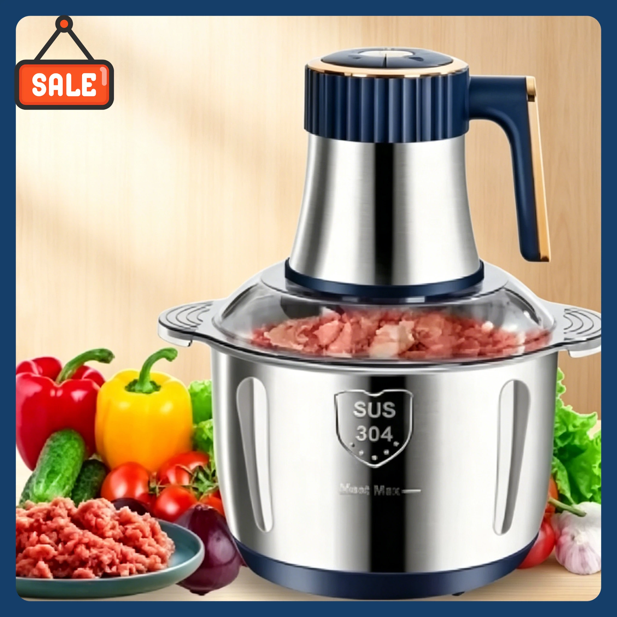 5L Stainless Steel Electric Meat Grinder Multifunctional Food Chopper Vegetable Slicer Processor Household Kitchen Blender