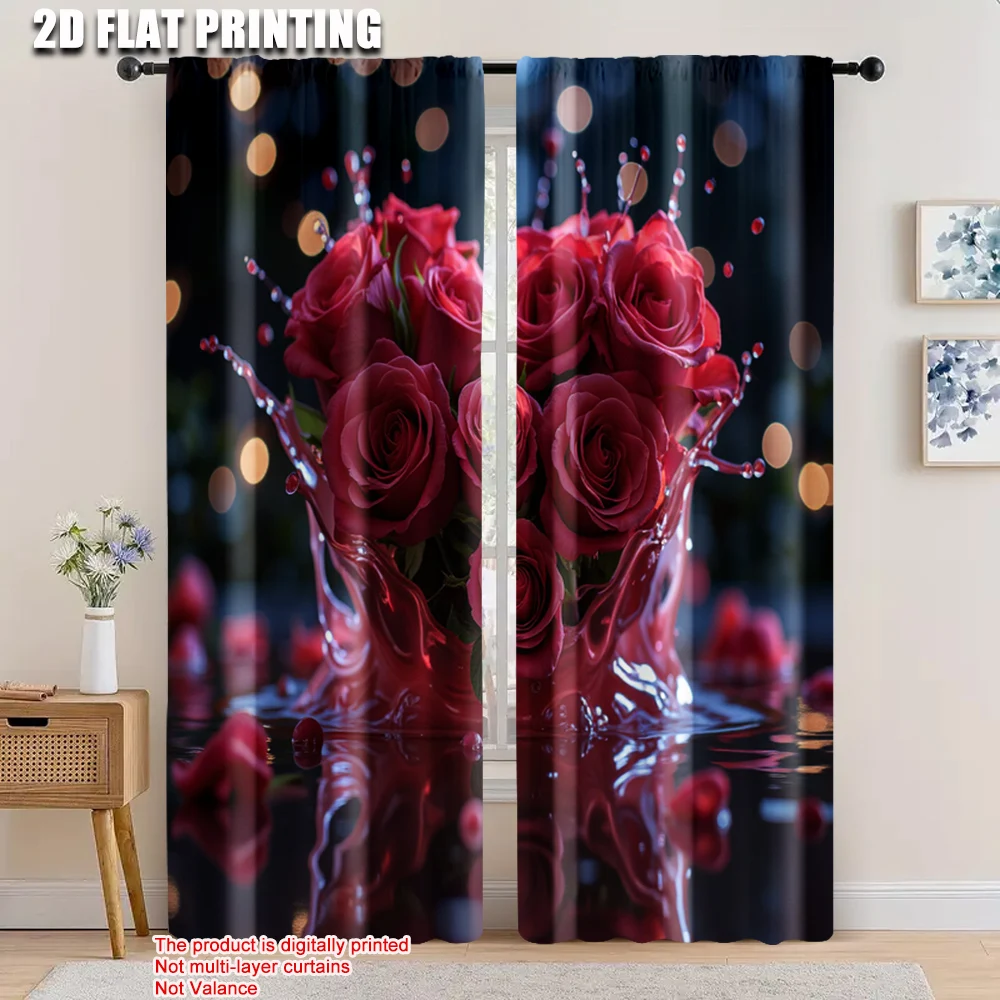 

2pcs, 2D flat printing Scene Curtains Rose of Love Fabric,Without Electricity Family Party Suitable for Holiday Decorations
