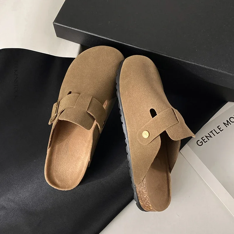 2024 Cork Suede Mules Slippers For Women Fashion Men Clogs Shoes Classic Cork Antislip Outdoor Slippers With Arch Support