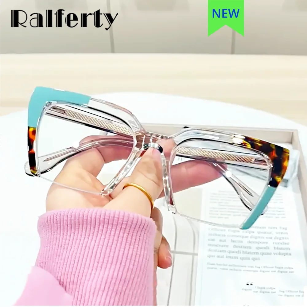 

Ralferty 2025 Fashion Ladies Eyeglasses Frames TR90 Flexible Spring Anti Blue Light Glasses Women Vintage Myopia Optic Spectacle