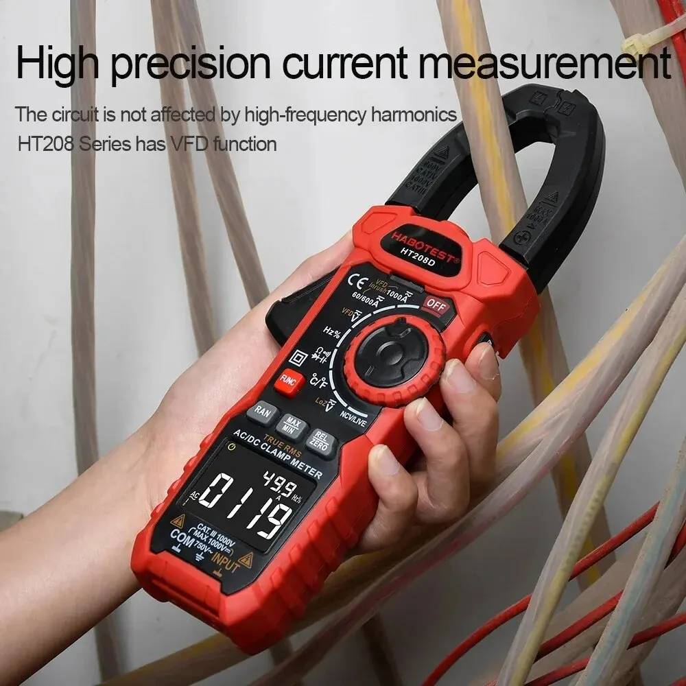 HABOTEST HT208 Digital Clamp Meter 1000A 1000V Multimeter AC DC True RMS Amperimetrica Capacitance Digital Clamp Tester