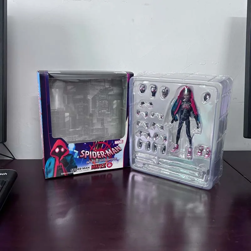 Mafex Figurine 107 Spiderman Miles Morales Ko Spider-man Into The Spider Verse Real Clothes Action Figure Model Toys Gift