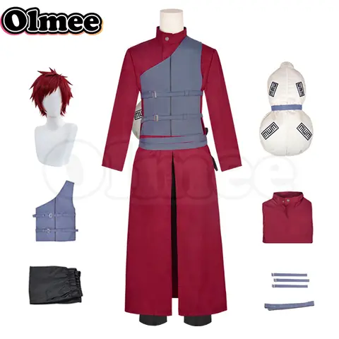 [Olmee] en Stock disfraz de Cosplay Gaara cascada de arena quinto Kazekage pelo rojo Shinobi Ninja tatuaje pegatina conjunto peluca Halloween Navidad