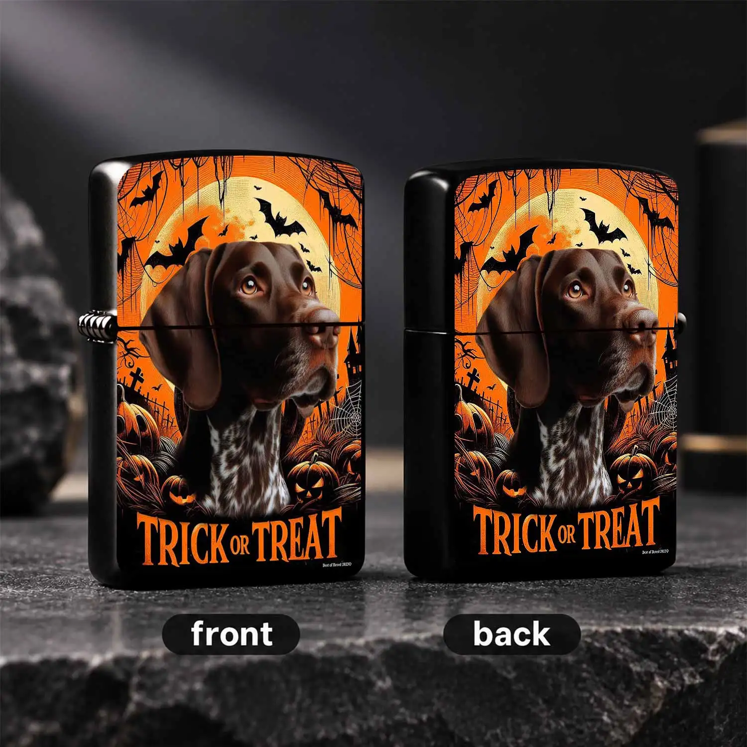 Halloween German Shorthaired Pointer Decor Lighter, Spooky Trick or Treat Themed Portable Igniter, Multi-Scenario Use, Ideal Holiday Gift for Pet Lovers, Spooky Moon Bat Pumpkin Pattern, Unique Festive Decorative Collectible for Daily Outd