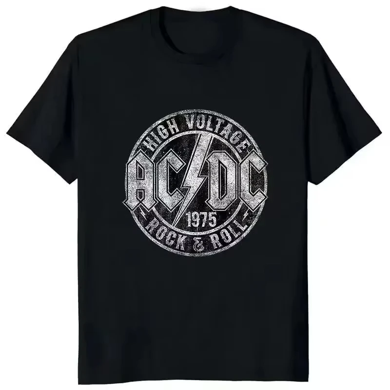 

2025 Summer new Ac High Voltage Black Men T Shirt Hot Sale Short Sleeves Cool Hip Hop Streetwear T-shirt Hipster Korea