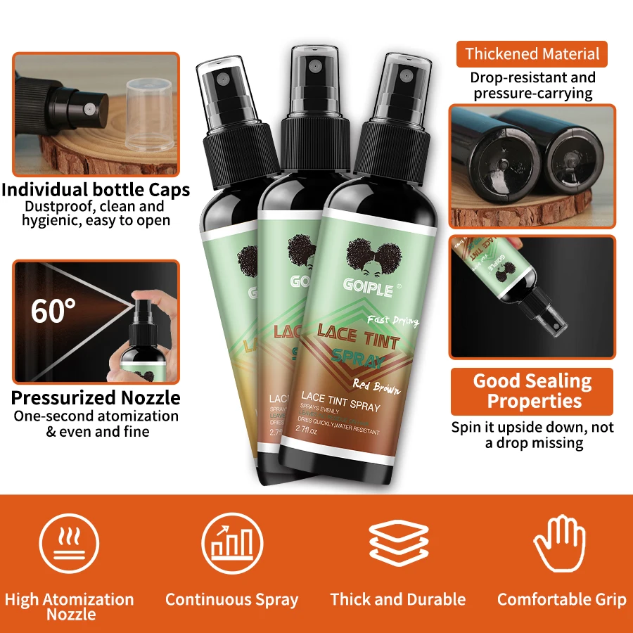 GOIPLE Peluca de encaje tinte en aerosol Mousse teñido sin grasa y suave cera para el cabello Control de cera con borde flyaway y diadema con cepillo 5 uds