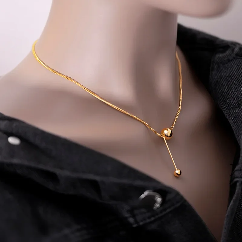 

9999 real gold 24K yellow gold tassel light bead ball clavicle chain