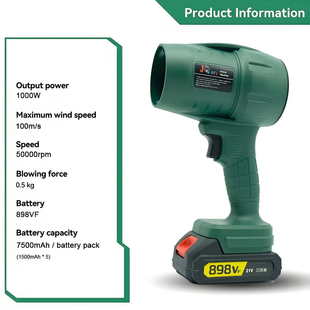 Powerful  Air Blower Turbo Fan with Thrust 500g to Cleaning Fallen Leaves, Snow and Sand with 21V Makita Battery