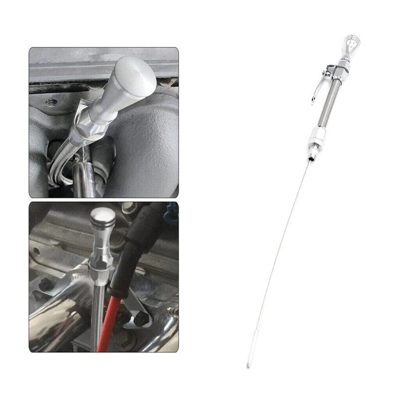 Stainless Braided Firewall Flexible Dipstick Engine Oil Dipstick For Pre-79 Early SBC Chevy 265 283 327 350