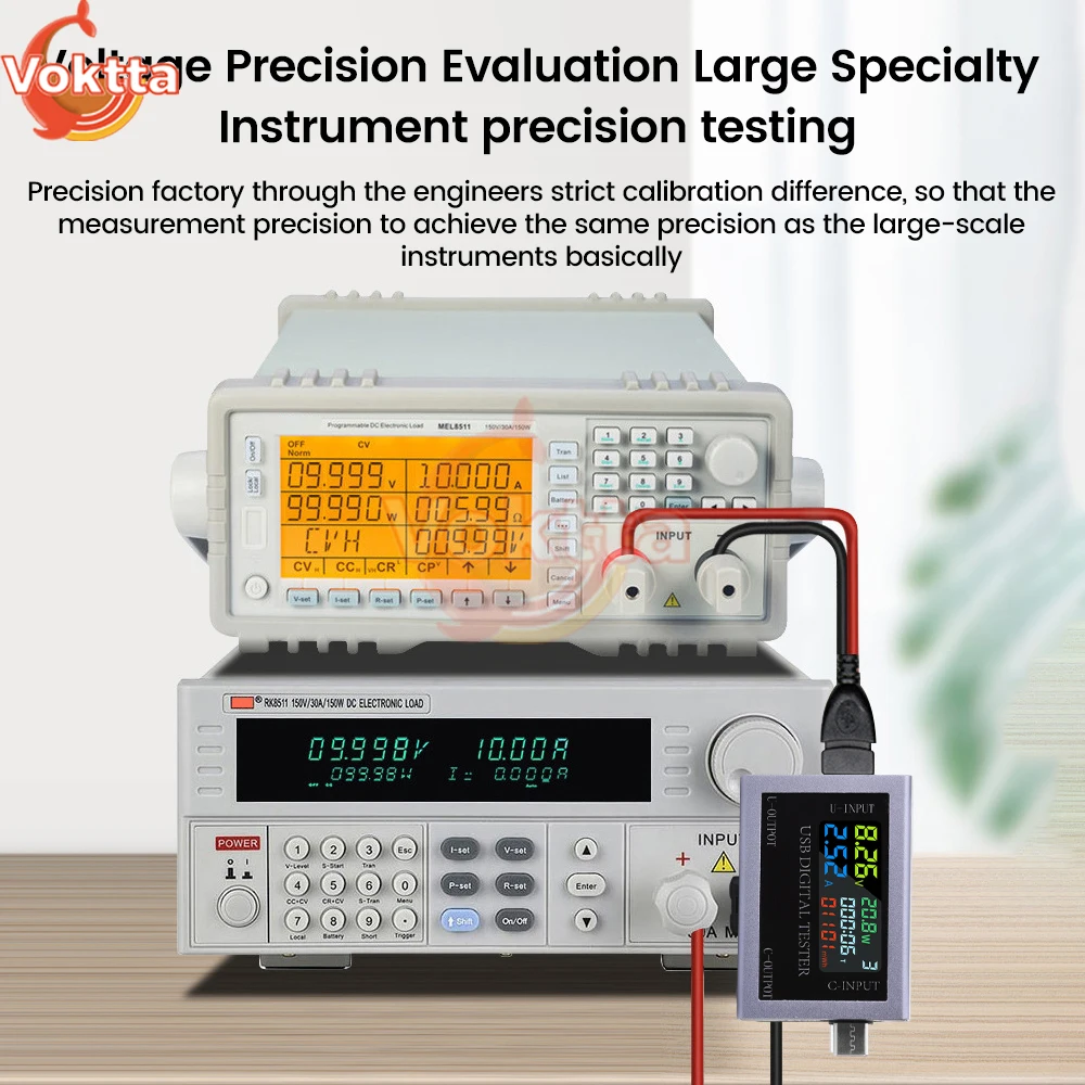 Dual USB Type-C Tester DC 4.5-50V 0-8A Multi-function Digital Display Voltage Ammeter Power Meter Power Bank Charging Tester