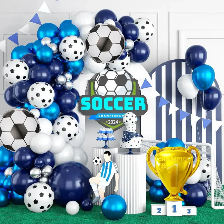 129 Stück Fußball-Thema, Nachtblau, Weiß, Latex-Luftballons, Girlandenbogen-Set für Fußball, Geburtstag, Hochzeit, Jahrestag, Party-Dekoration