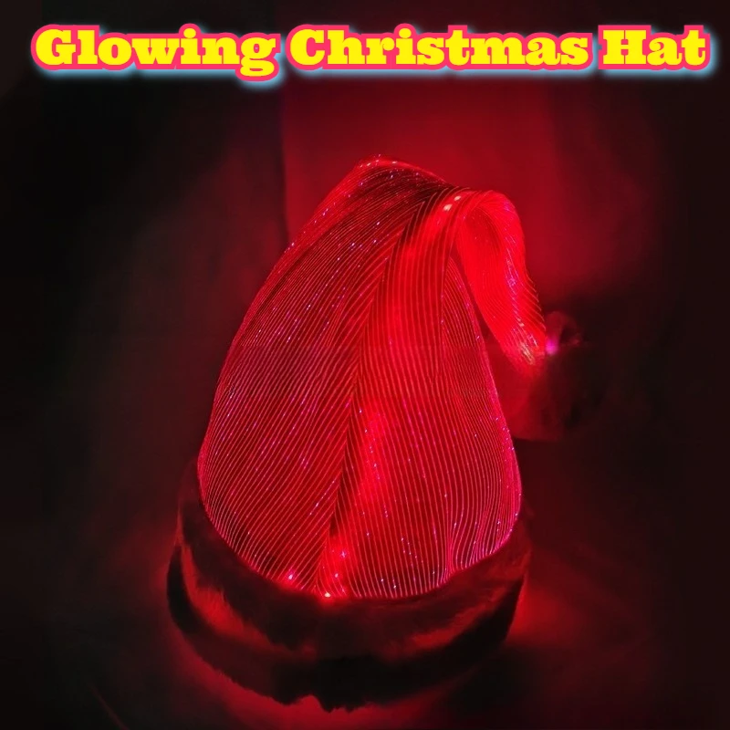 

Волоконно-оптическая светящаяся рождественская шляпа, костюм Санта-Клауса, красная рождественская вечеринка, фестиваль для взрослых, праздничное украшение, светящаяся кепка