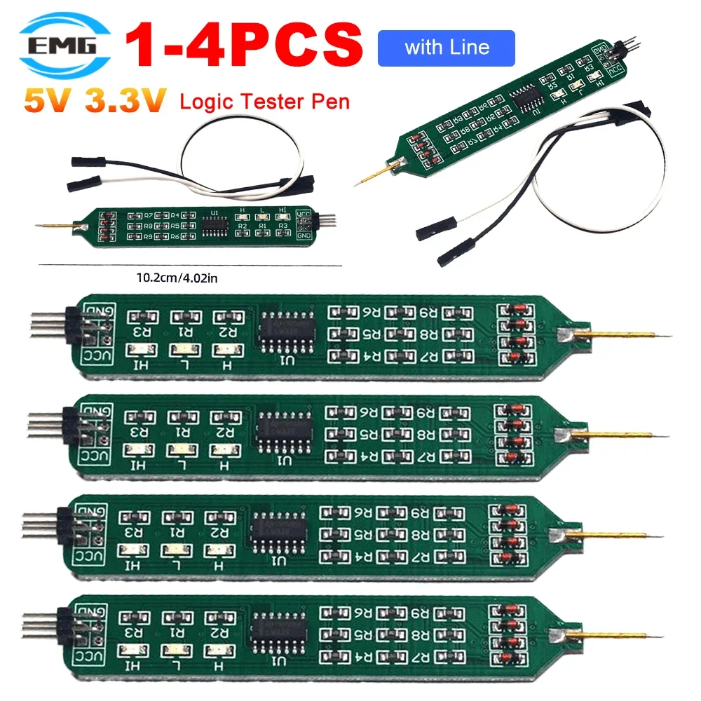 1-4PCS 5V 3.3V Logic Tester Pen High Low Level Tester Digital Circuit Debugger Logic Pulser Analyzer Detecting Probe with Line