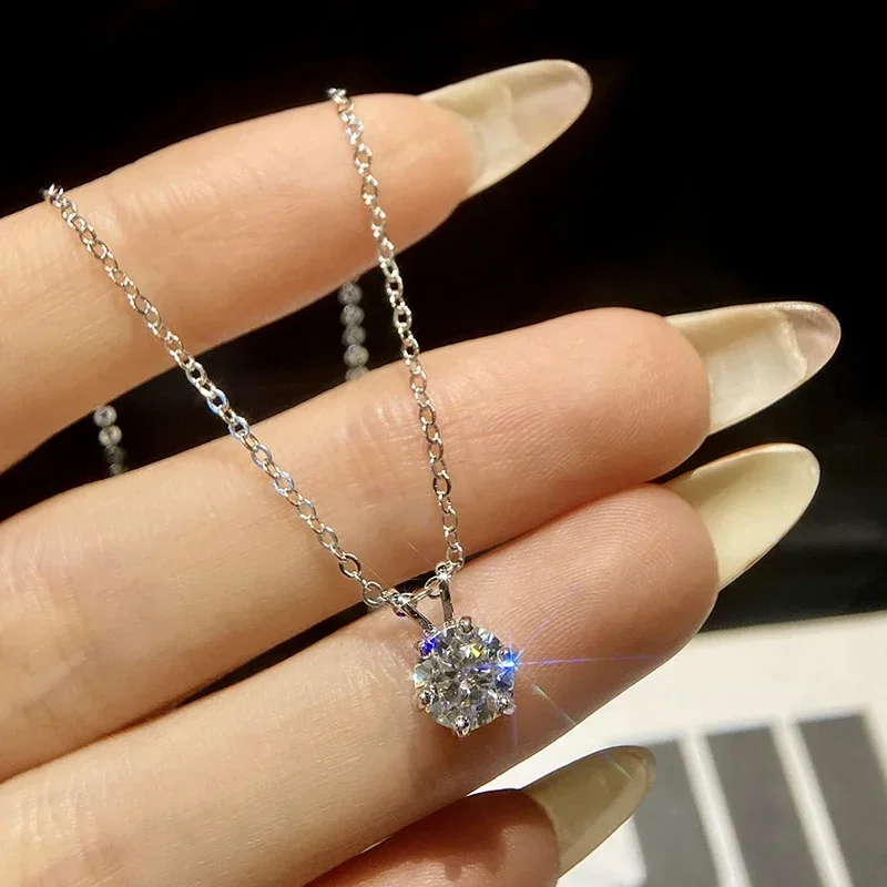 GRA Shiny 1CT Real Moissanite Diamond Pendant Wedding Necklace For Women Real 925 Sterling Silver Best Quality Fine Jewelry