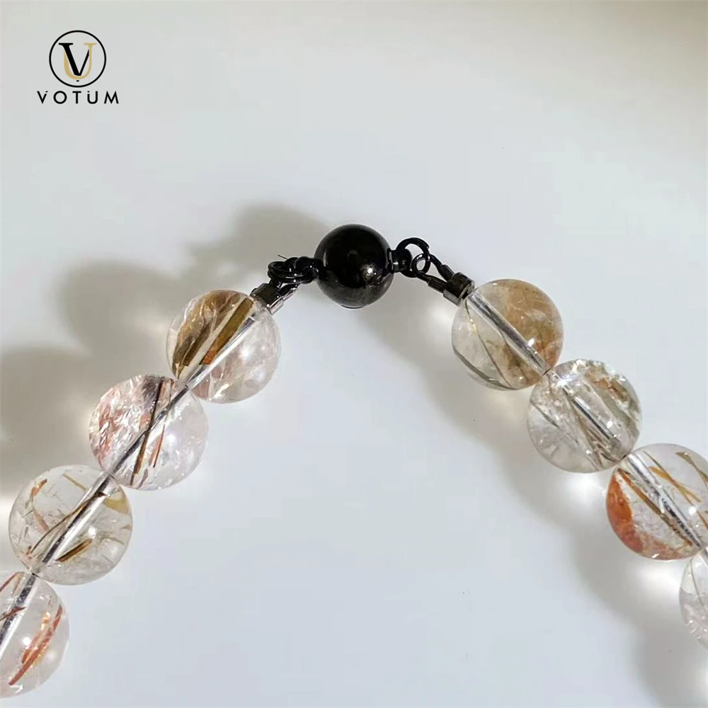 Votum Natural Black Gold Super Seven Rutilated Quartz Beaded Choker Necklace for Unisex Crystal Healing Wealthy Attract Jewelry view 5