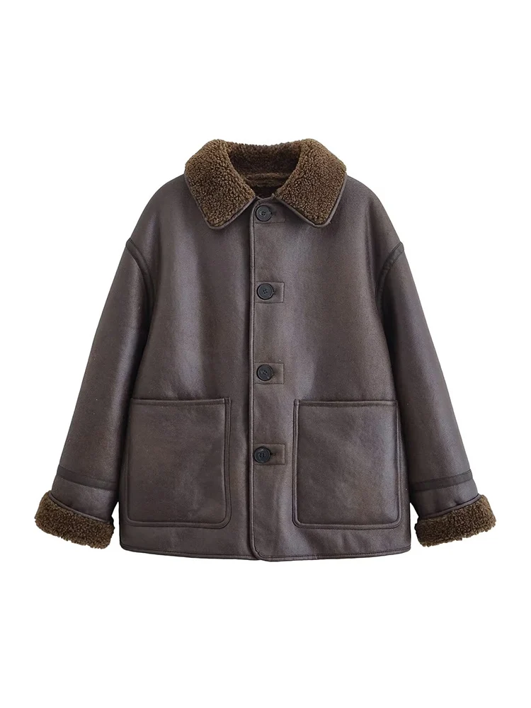 เสื้อโค้ทขนเฟอร์เทียมสีพื้นสไตล์ยุโรปสำหรับผู้หญิง แฟชั่นทันสมัย ใช้งานได้หลากหลาย ดูหรูหราและสบายๆ