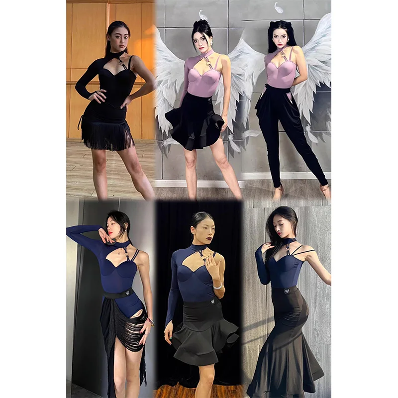 

Разные стили, одежда для латинских бальных танцев, женские комбинезоны нестандартной формы, черная юбка, одежда для танцевальной практики румбы, танго, DNV25313