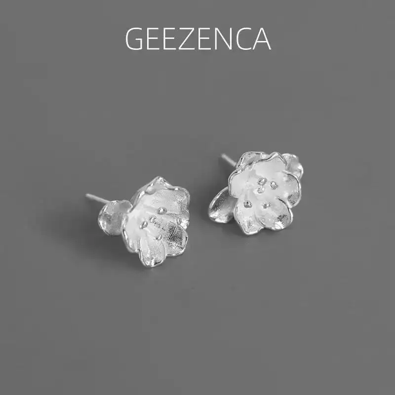

GEEZENCA 925 Sterling Silver 3D Begonia Flower Small Earrings For Women Aesthetic Plant Cute Chic Stud Earring New Party Gift