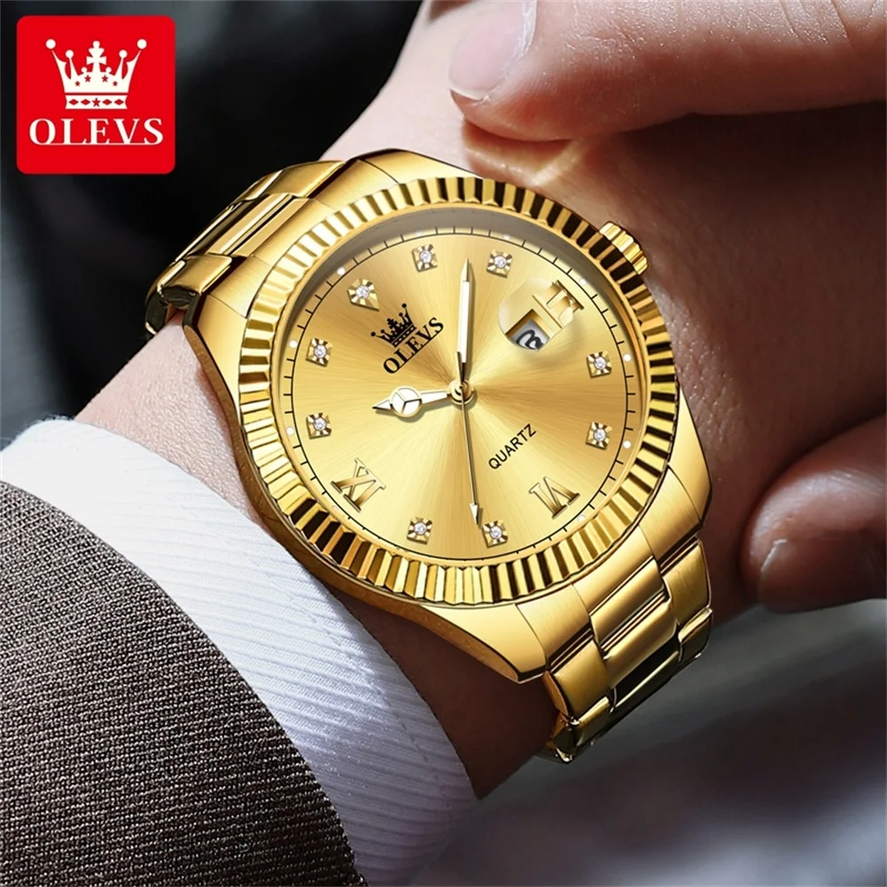 OLEVS 3623 Men\'s Original Quartz Watch Brand Classic Watch Luxury Gold Stainless Steel Business Men\'s Watch Date Reloj Hombre