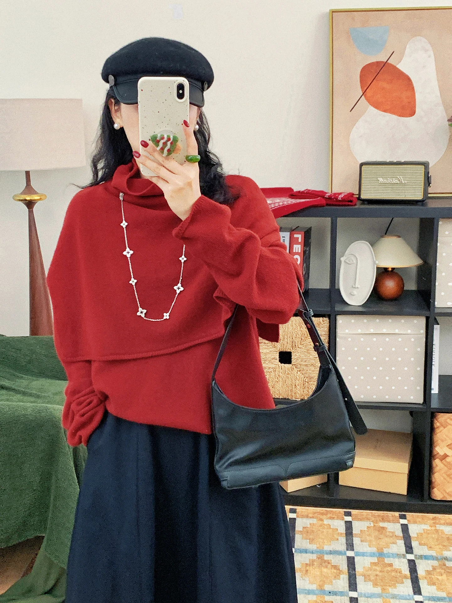 

Soft Woolen High Collar Sweater Scarf oulder Wrap Two Piece Set Women's Loose Knitted Coat Vintage Sle Winter Collection
