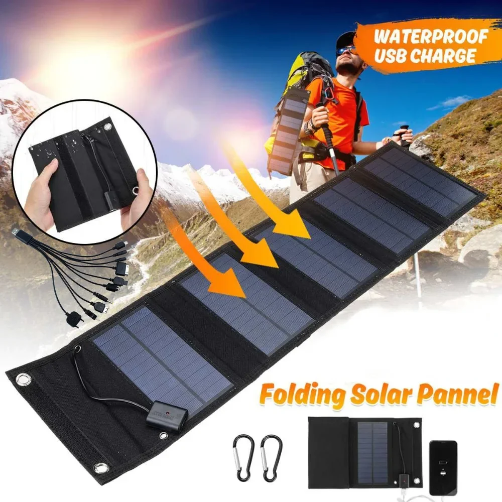 600W Foldable Solar Panel Phone Charger 5V Solar Panels Plate USB Solar Panels Power Bank for Cell Phone Camping Emergency