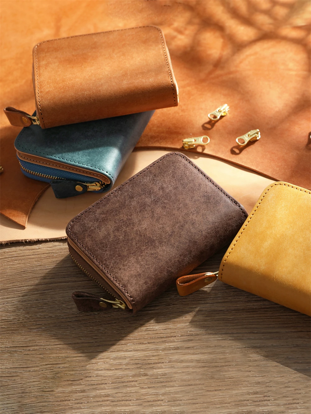 Special Effects Frosted Vegetable Tanned Full-Grain Leather Cowhide Men's Short Wallet Genuine Vertical Zipper Coin Purse Small