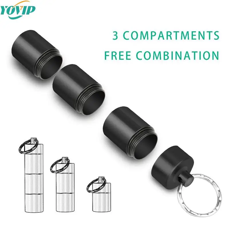 1pc Creative Stainless Steel Medicine Bottle Keychain Case Container Waterproof Holder Aluminum Drug Pill Box Keyring