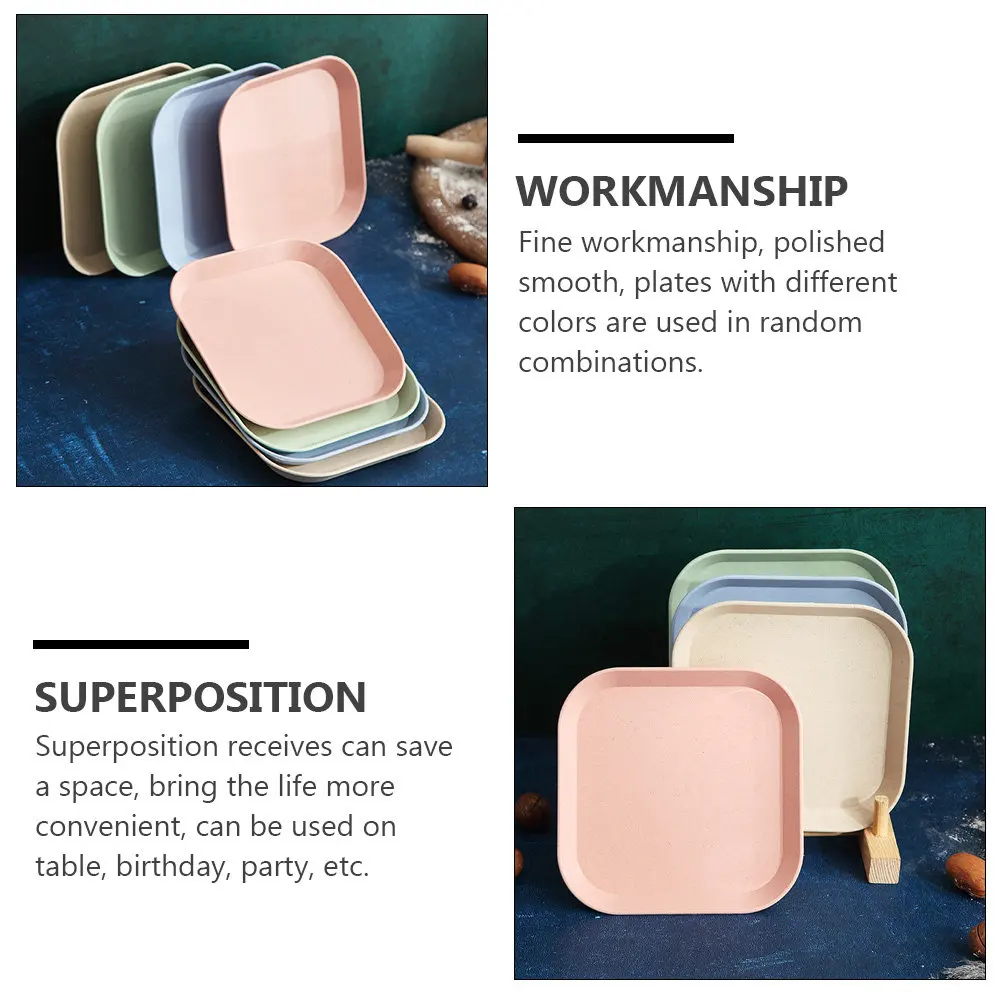 Picture 3: 8Pcs Wheat Straw Storage Plates Creative Shapes Space Saving Stackable Food Container Dessert Plate Fruit Plate Table Serving