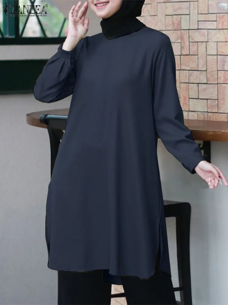 ZANZEA Fashion Long Shirt Turkey Abaya Muslim Women\'s Tops Long Sleeve Hijab Blusas Casual Work Top Isamic Ramadan Vestido Mujer