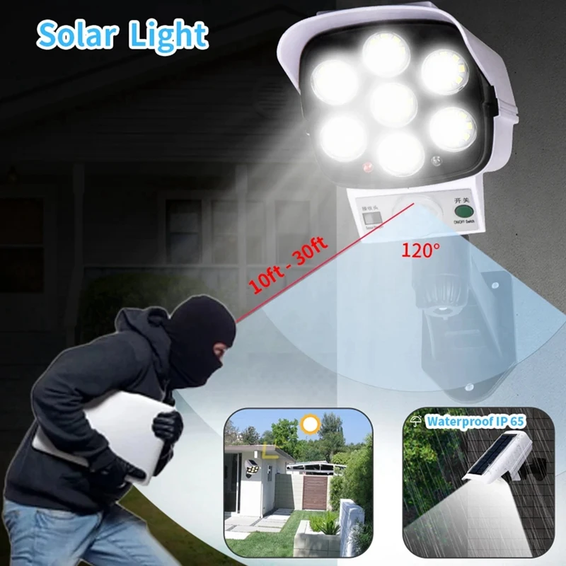 Outdoor-Solar leuchten 77led Pir Bewegungs sensor Lampe Simulations kamera Solar Wand leuchte wasserdichte Garten dekor Lichter einfach zu bedienen