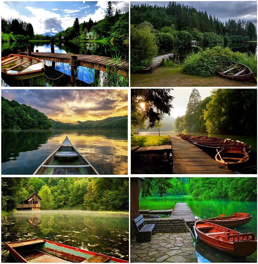 

Landscape Natural Scenery Backdrops Blue Sky Riverside Boat Photographic Sunset Forest Birthday Party Decoration Backgrounds