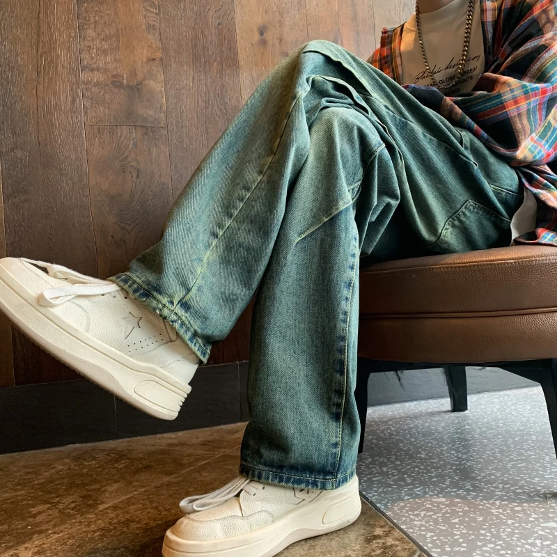 

Мужские джинсы в американском ретро-стиле, весенне-осенние, прямые, модные, брендовые, стильные, длинные брюки